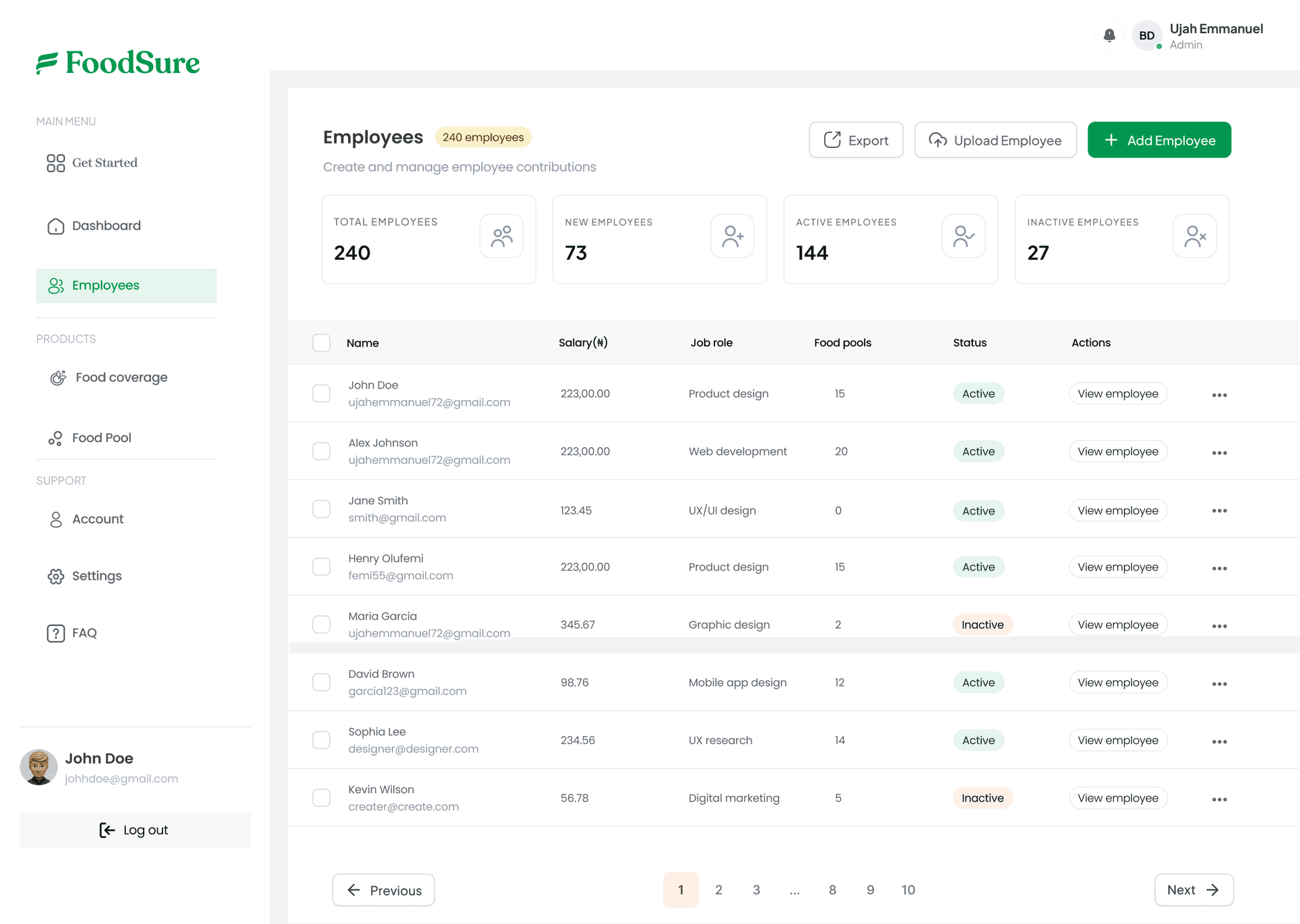 Foodsure dashboard preview